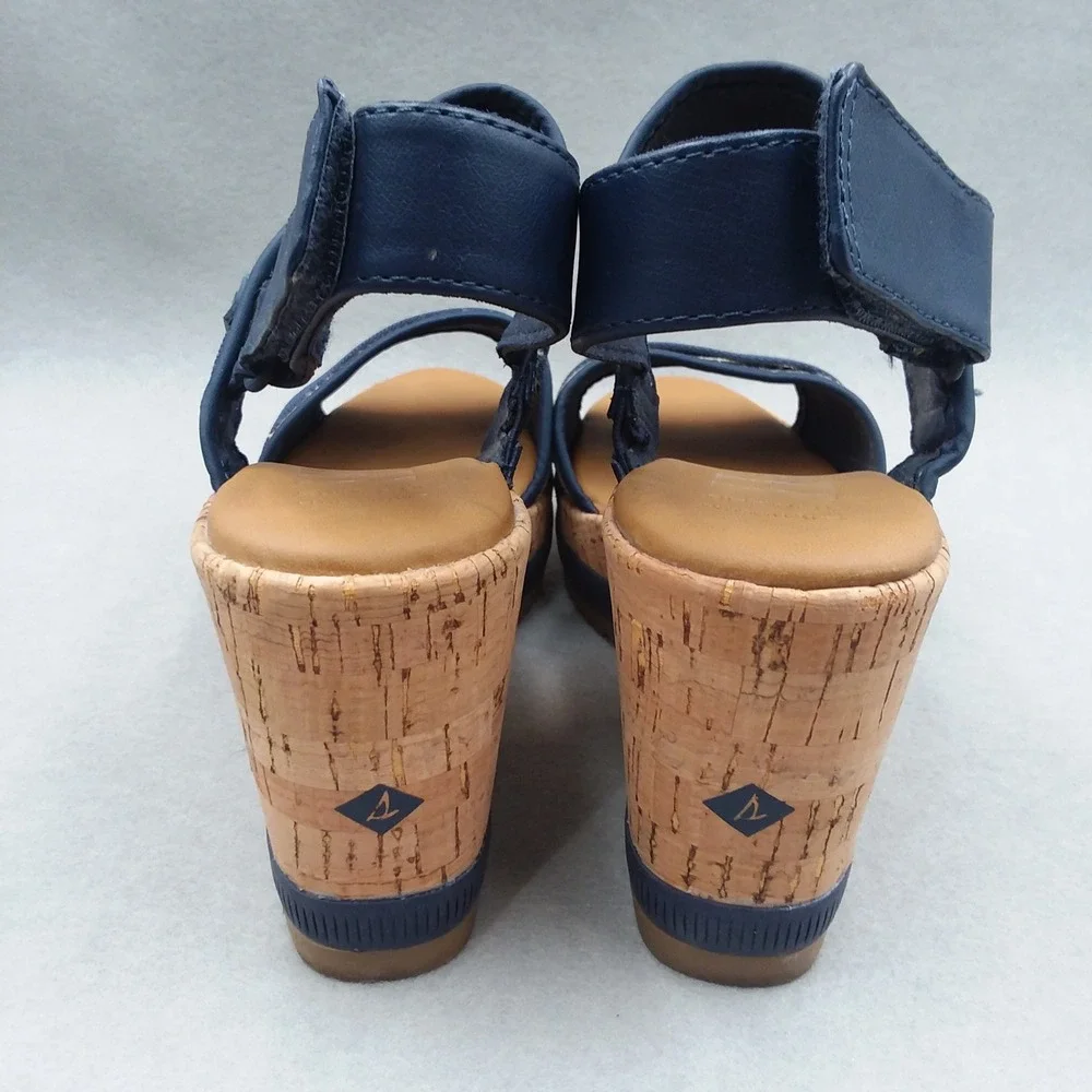 Sperry Kennedy Plushwave Wedge Sandals Stripe Platform Cork‎ Shoes Women's 9M